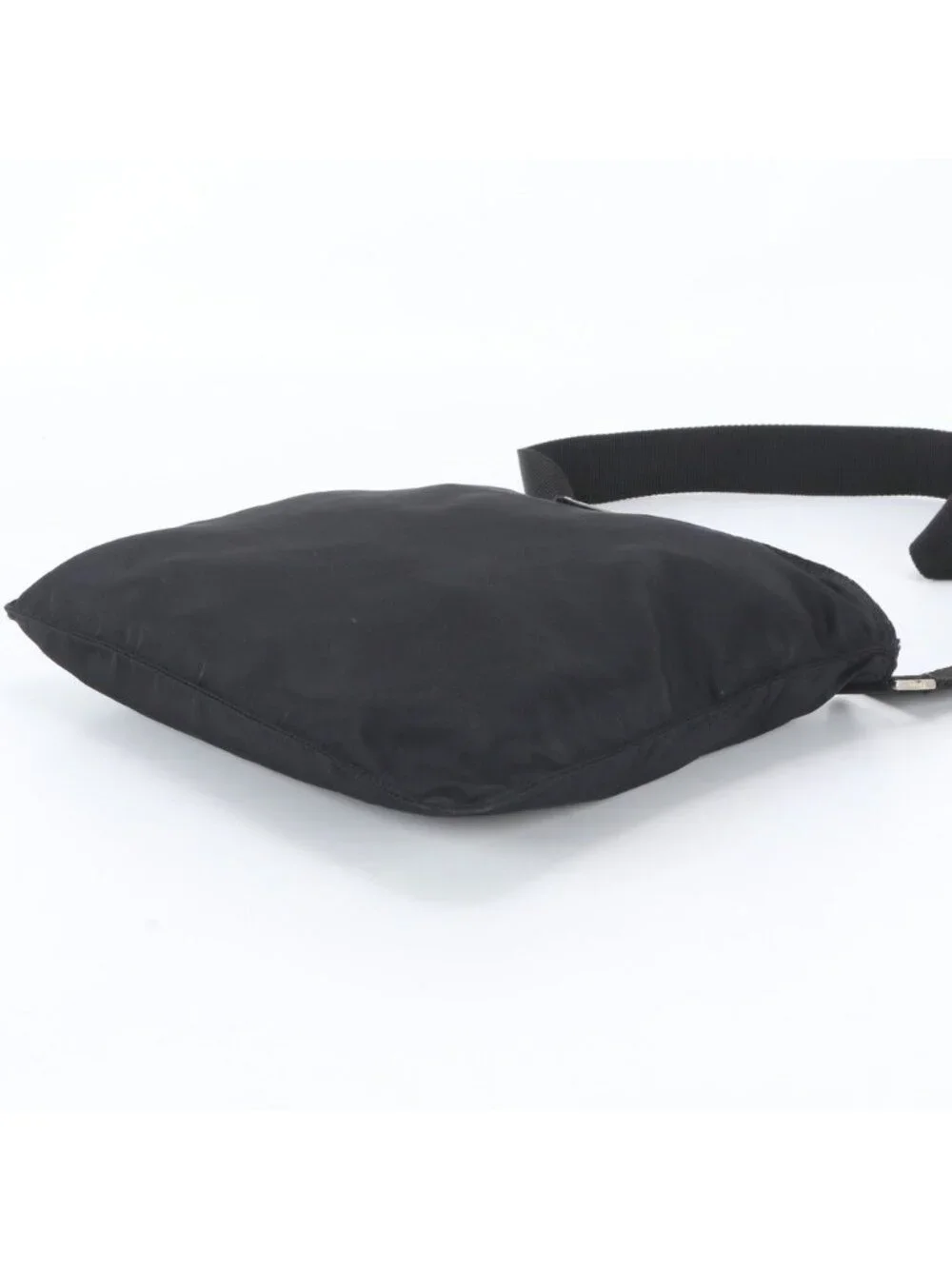 Prada Tessuto Nylon Triangle Logo Leather Shoulder Bag Crossbody Messenger Black